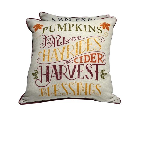 Farmhouse Fall Pumpkin Throw Pillow Set of 2 Vintage Truck & Harvest Design 18x1 - Picture 2 of 3